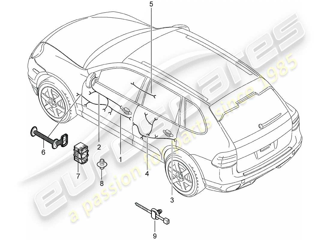 porsche 2008 (cayenne e1 9pa) wiring harnesses part diagram