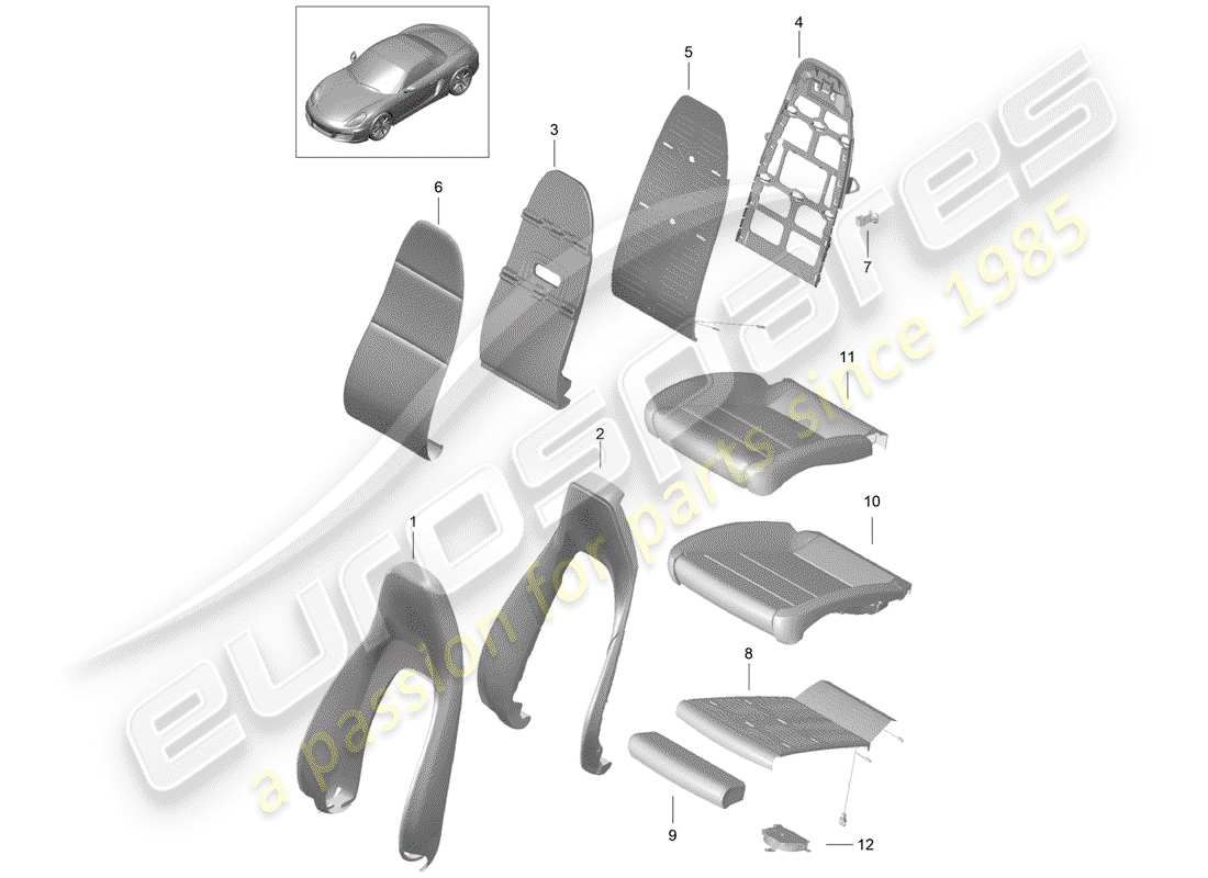 porsche boxster 981 (2012) foam part part diagram