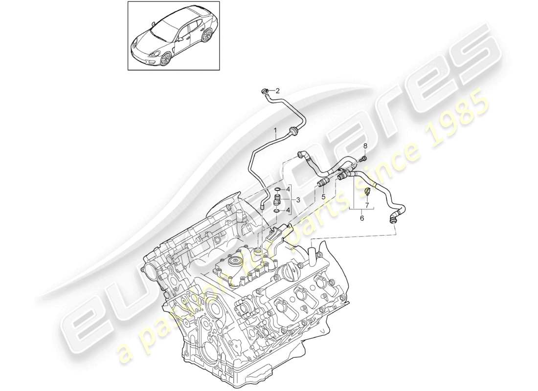 porsche 2010 (cayenne e1 9pa) breather line crankcase housing parts diagram