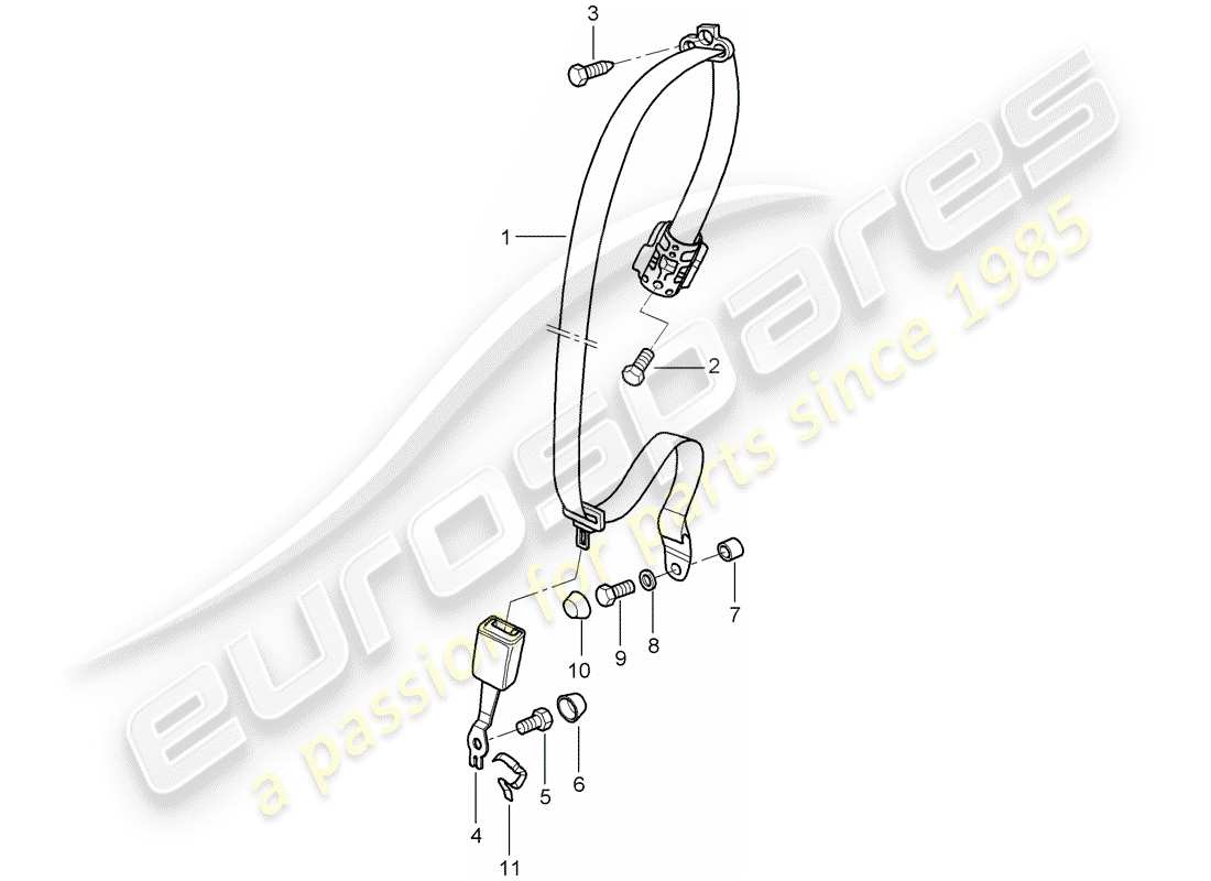porsche 2008 (997-1 turbo / gt2) seat belt part diagram