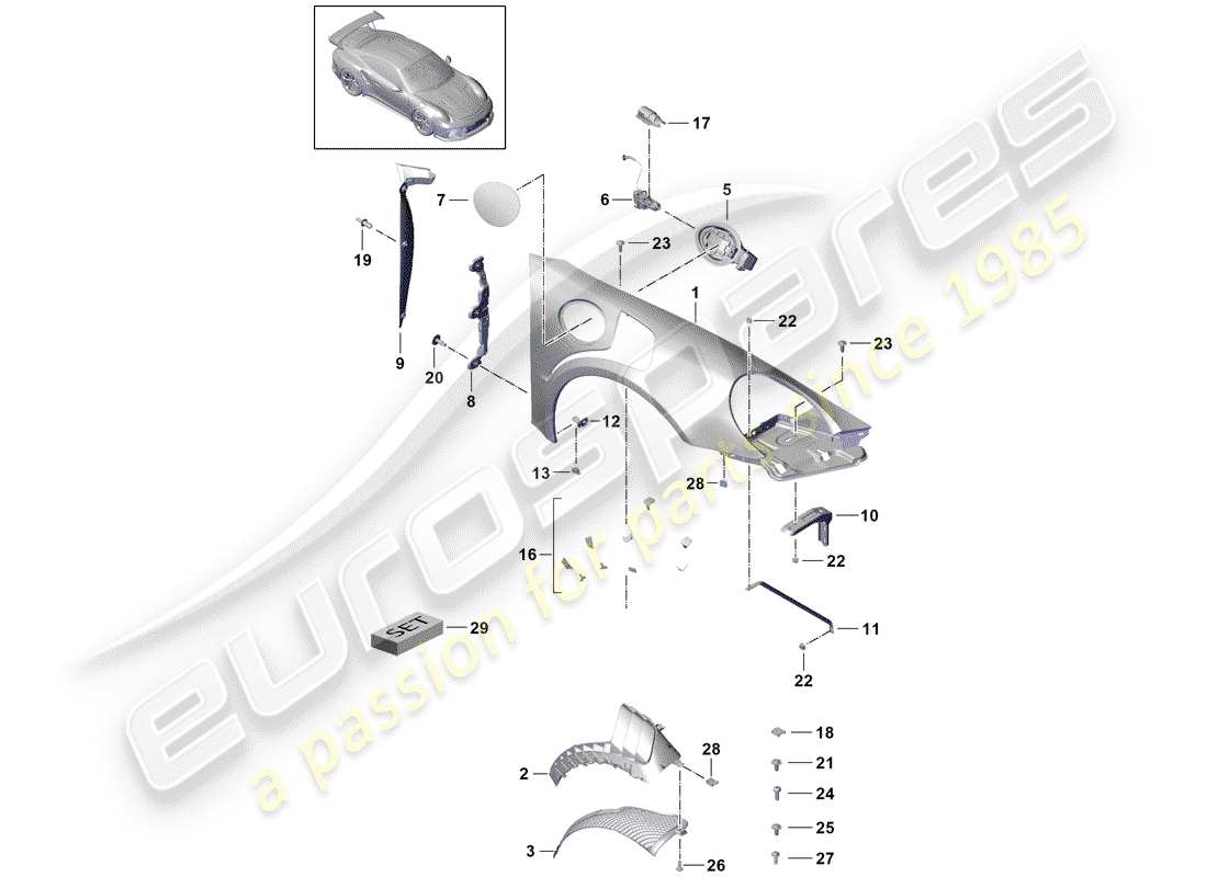 porsche 991r/gt3/rs (2018) fasteners part diagram