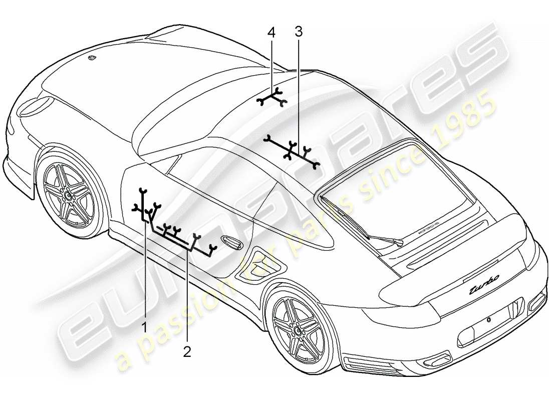porsche 2008 (997-1 turbo / gt2) wiring harnesses part diagram