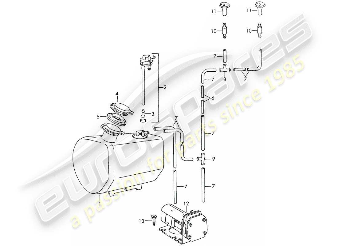 porsche 1966 (911/912) windshield washer unit - d - mj 1968>> part diagram