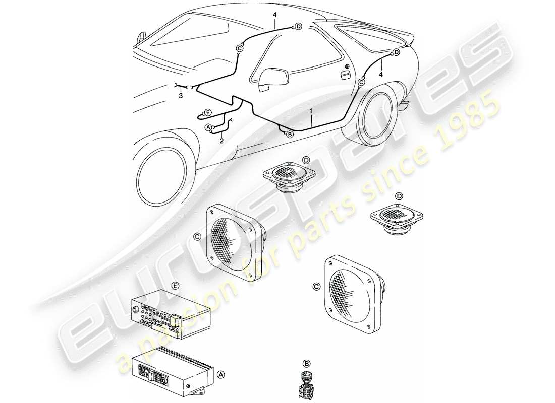 porsche 1984 (928) harness - loudspeaker - d - mj 1986>> part diagram