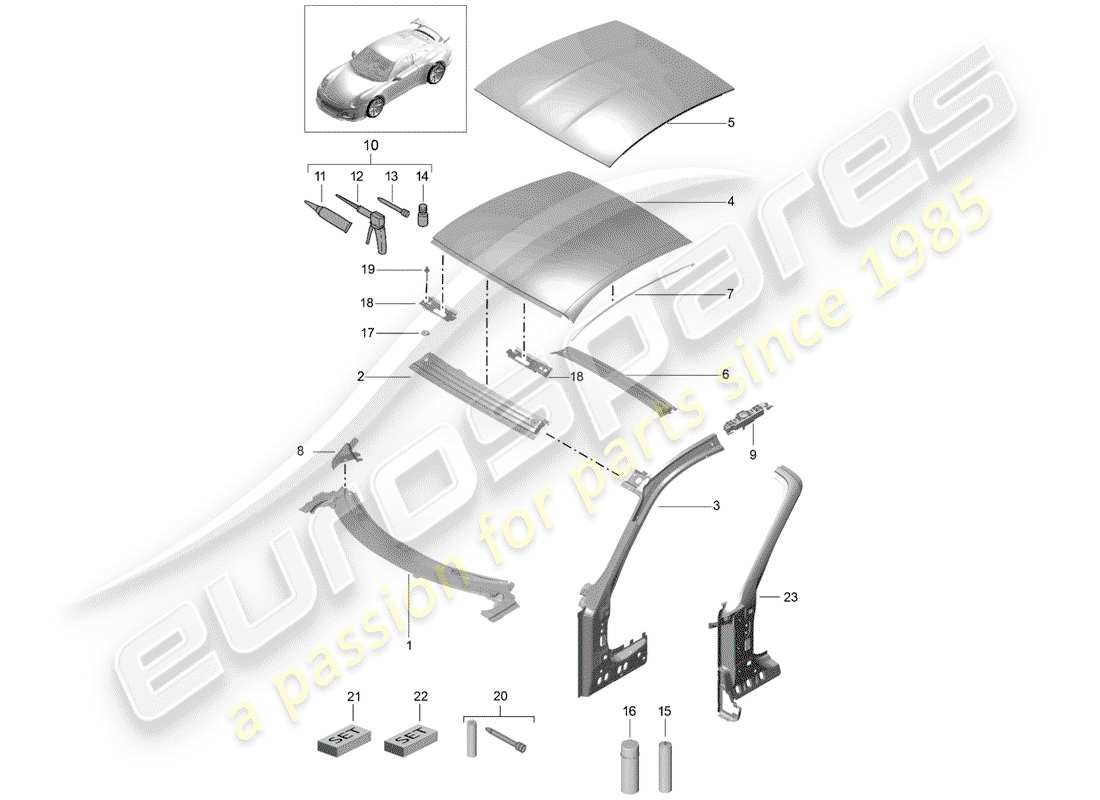 porsche 2018 (991-2 r/gt3/rs) cowl part diagram