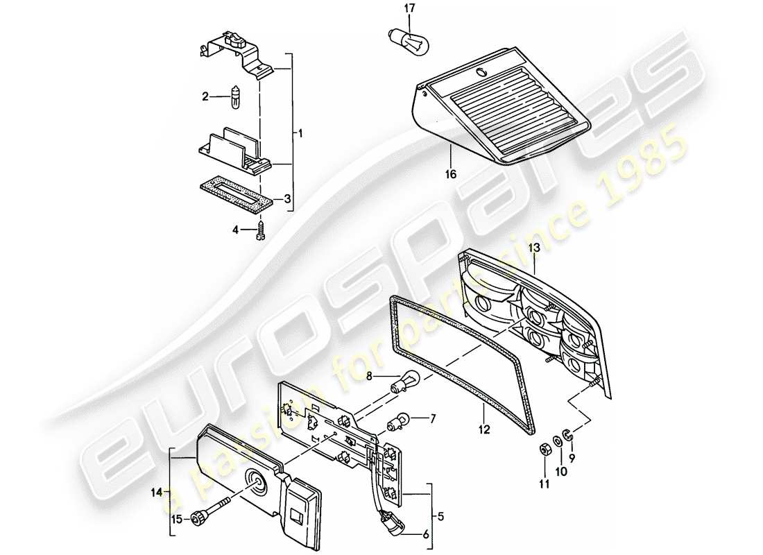 porsche 1986 (944) license plate light - rear light part diagram