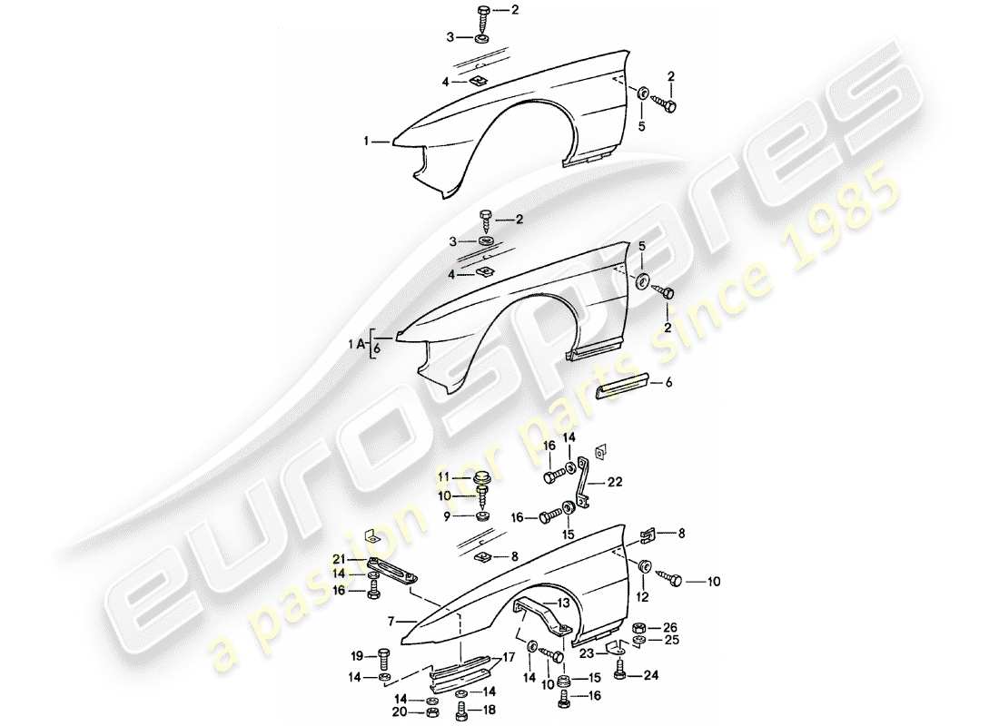 porsche 1982 (924) fender part diagram