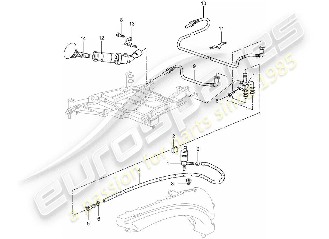 porsche 996 (2000) headlight washer system - d - mj 2002>> part diagram