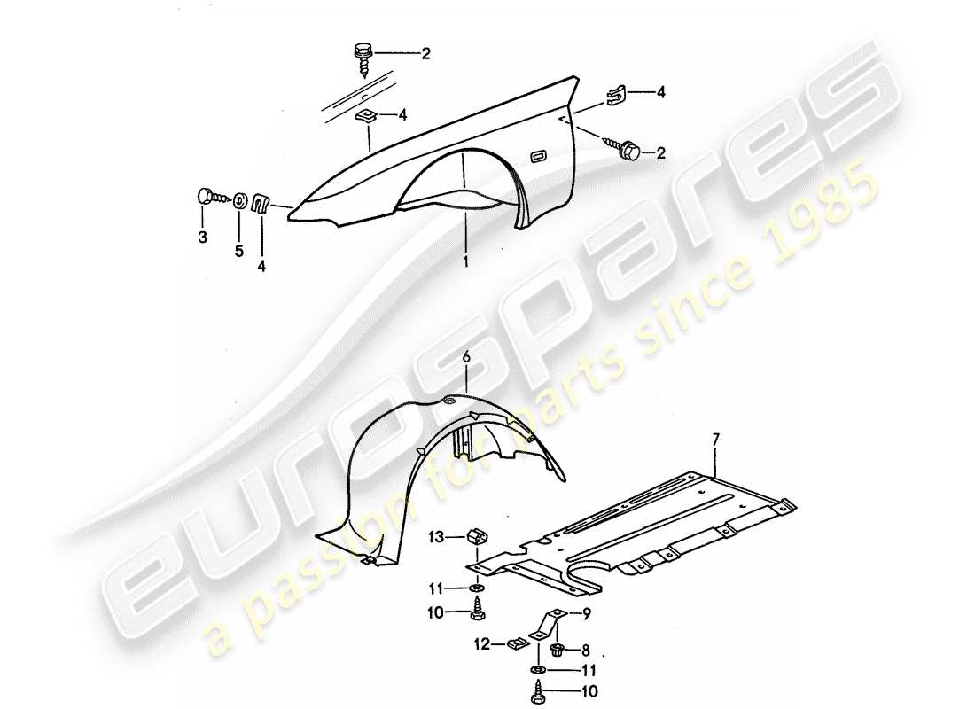 porsche 1990 (944) fender part diagram