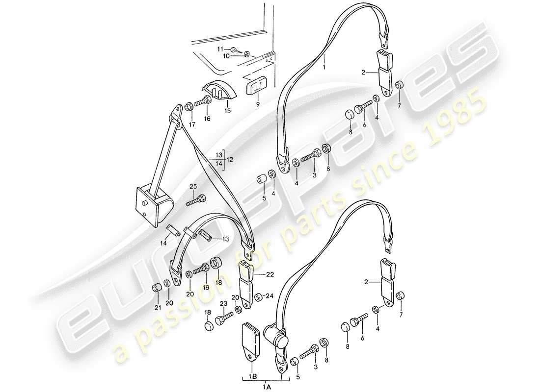 porsche 1990 (944) seat belt part diagram