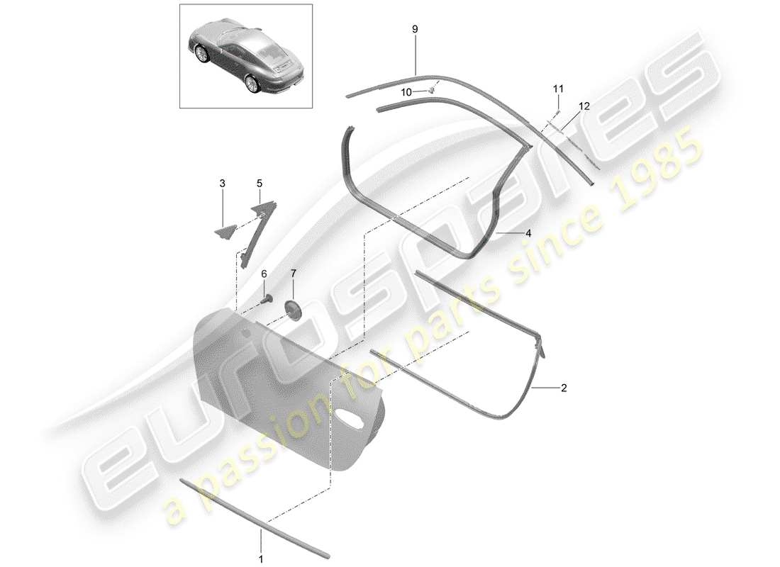 porsche 2019 (991-2 r/gt3/rs) door seal part diagram