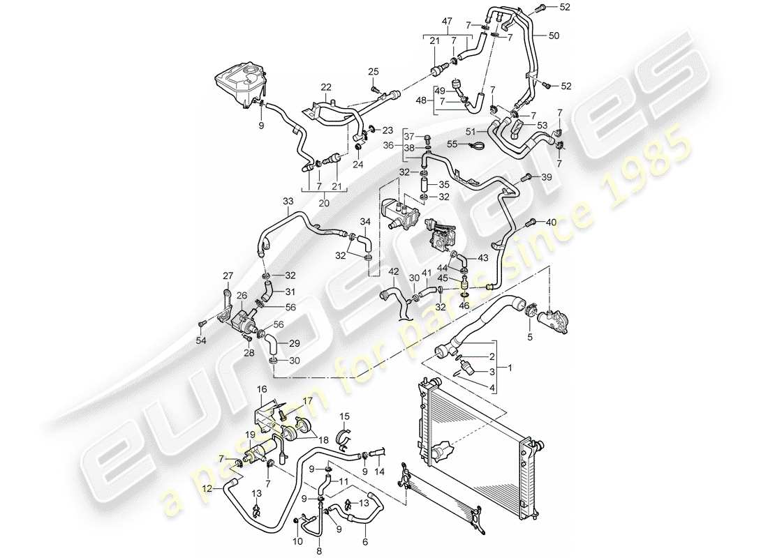 porsche 2010 (cayenne e1 9pa) water cooling 4 part diagram