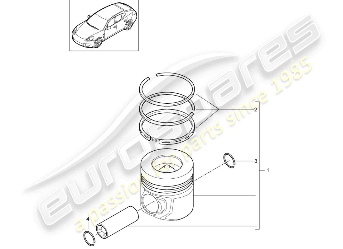 porsche 2010 (cayenne e1 9pa) piston 1 set: piston rings parts diagram