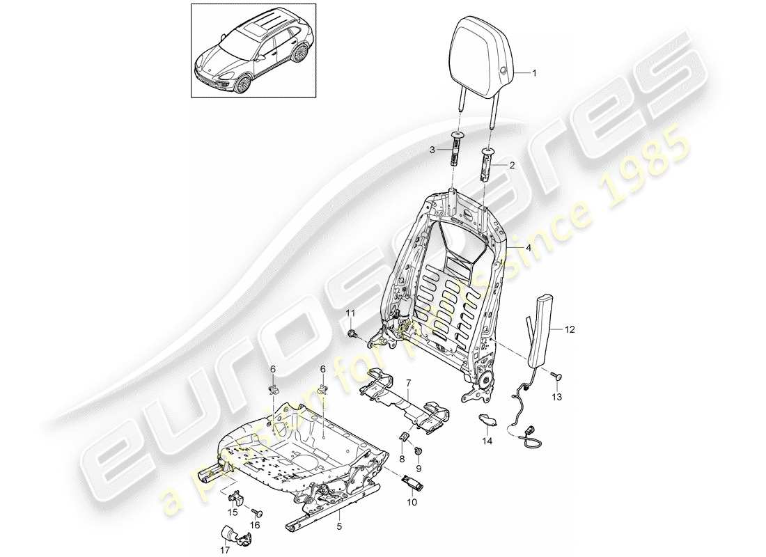 porsche cayenne e2 (2011) frame - backrest parts diagram