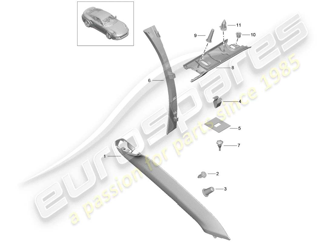 porsche 2017 (991-2 turbo) a-pillar part diagram