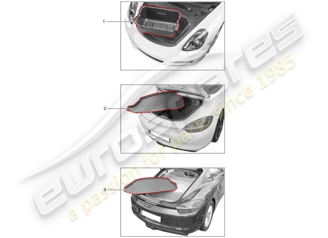porsche 2013 (tequipment 98x/99x) luggage compartment liner part diagram