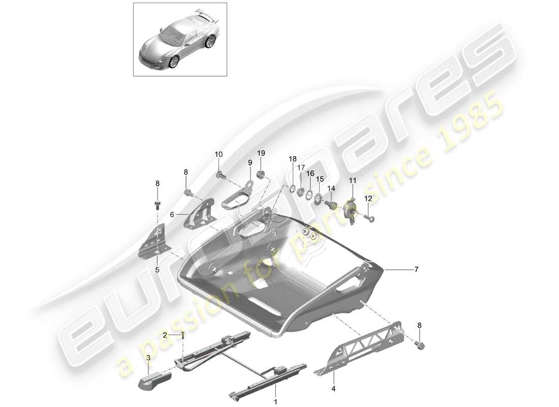 porsche 2020 (991-2 r/gt3/rs) seat part diagram