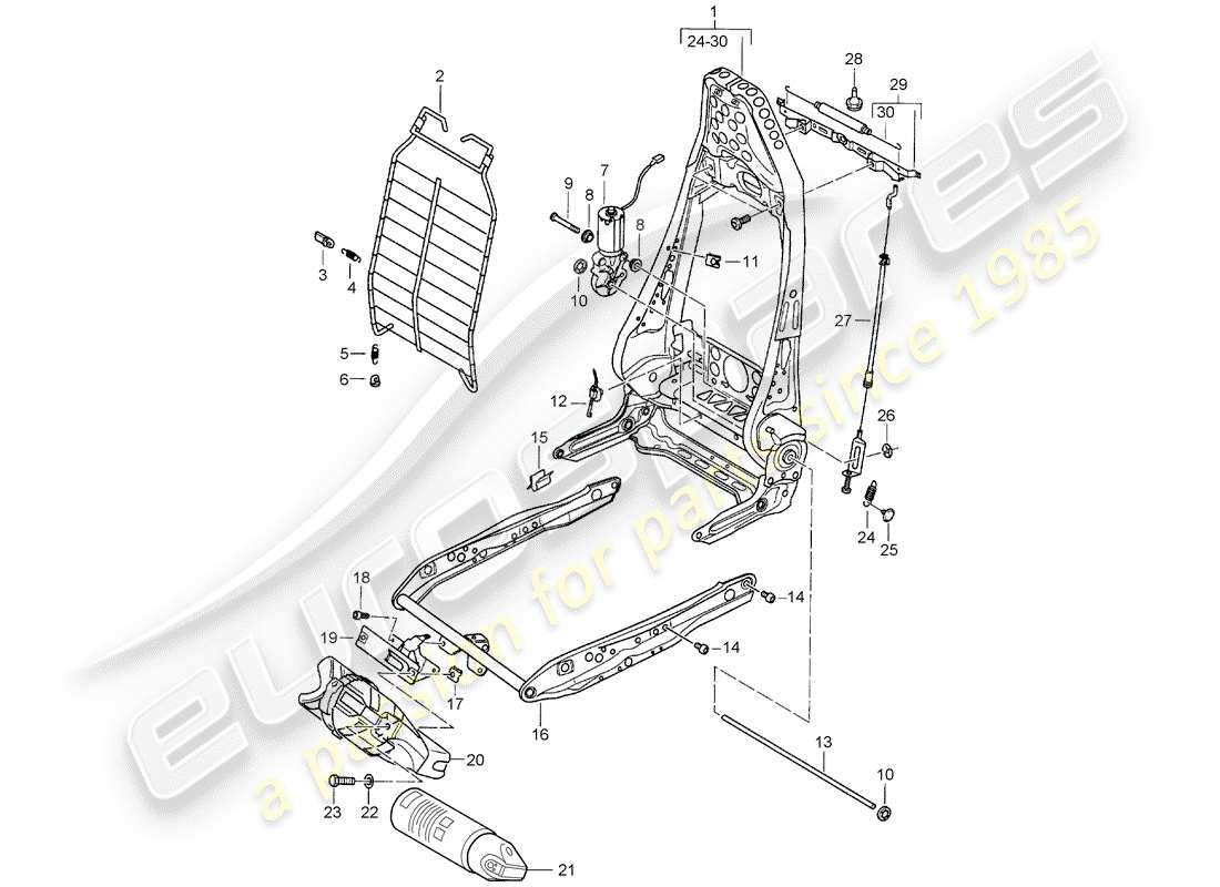 porsche boxster 986 (1999) frame - backrest - frame for seat - sports seat part diagram