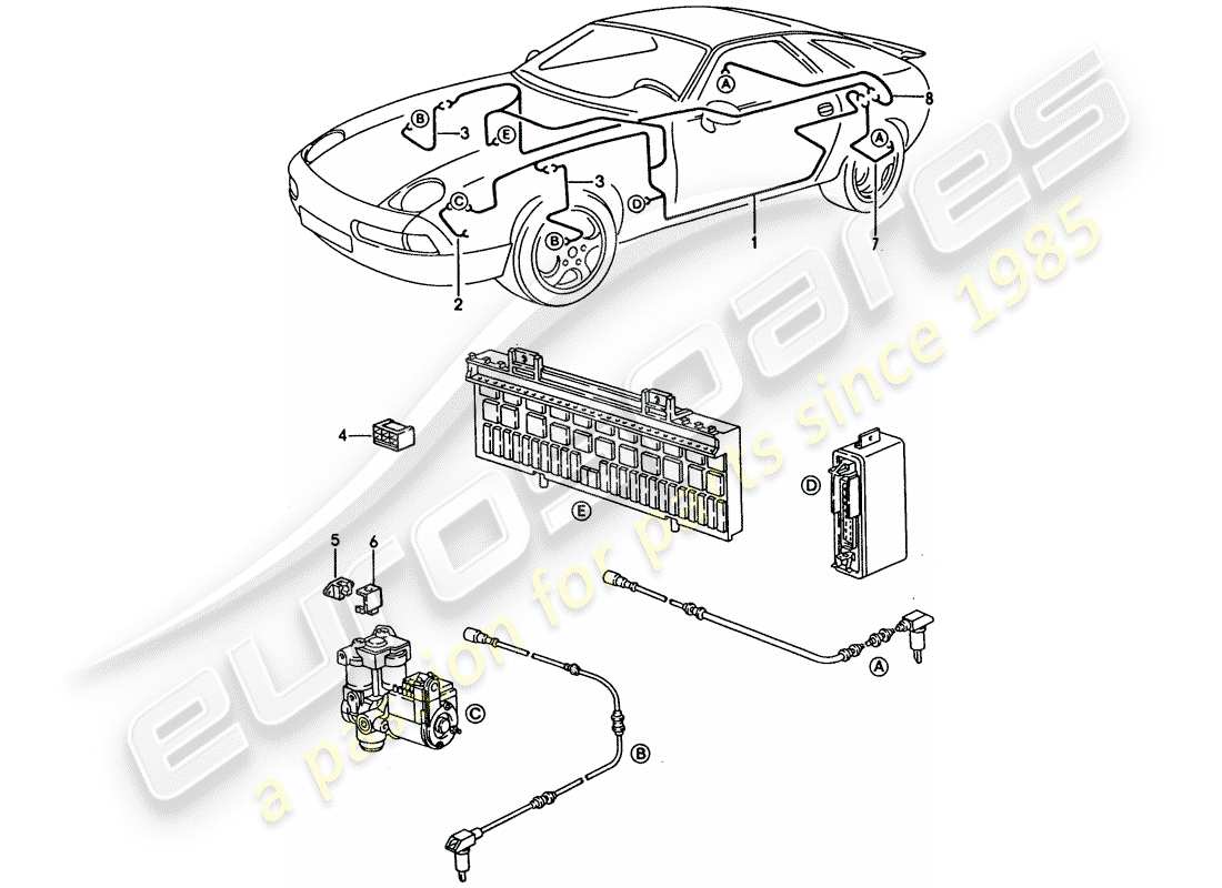 porsche 1995 (928) harness - anti-locking brake syst. -abs- part diagram