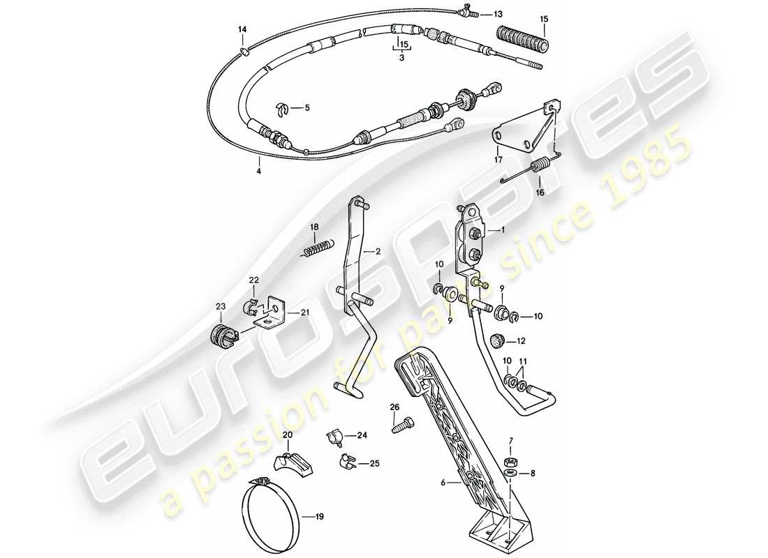 porsche 1988 (944) accelerator pedal - accelerator cable - for - automatic transmission part diagram