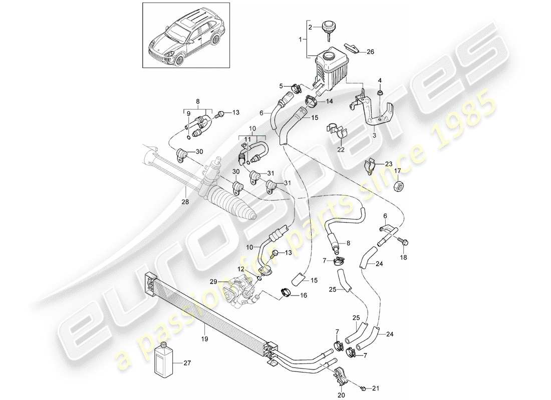 porsche 2014 (cayenne e2 92a) power steering part diagram