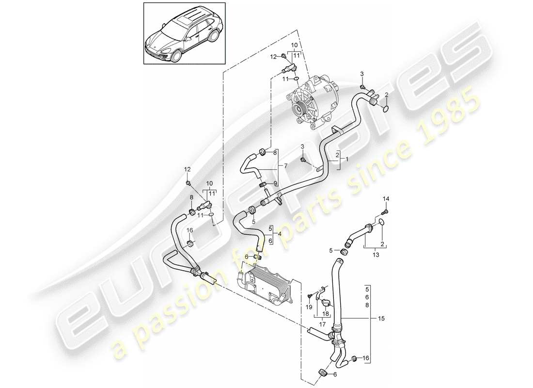 porsche 2015 (cayenne e2 92a) water cooling part diagram