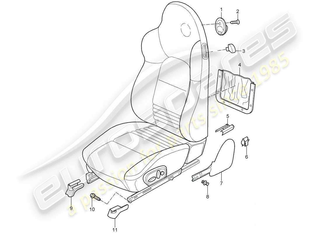 porsche 2004 (996 gt3) sports seat part diagram