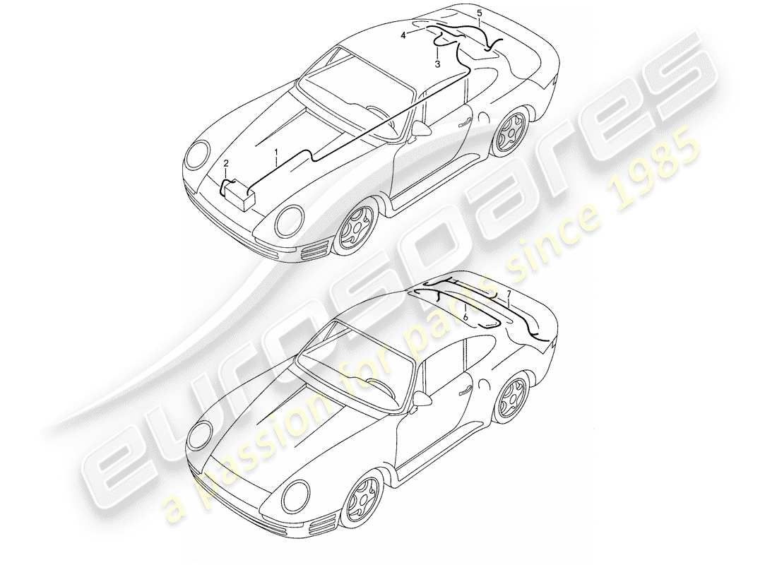 porsche 1987 (959) wiring harnesses - rear end - battery parts diagram