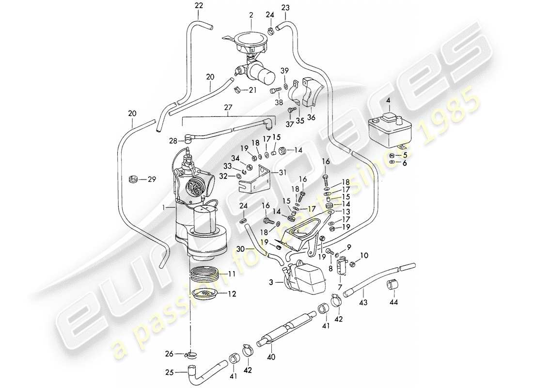 porsche 1970 (911) heating and ventilation unit - with: - accessories part diagram
