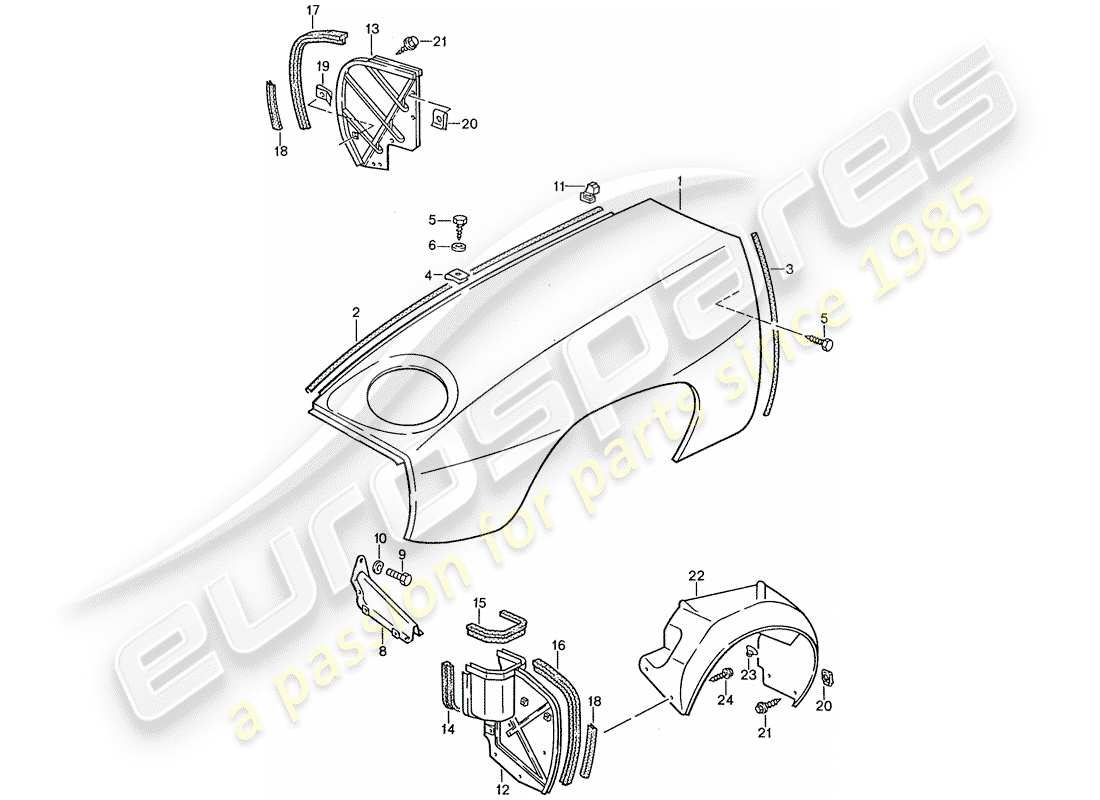 porsche 1987 (928) fender part diagram