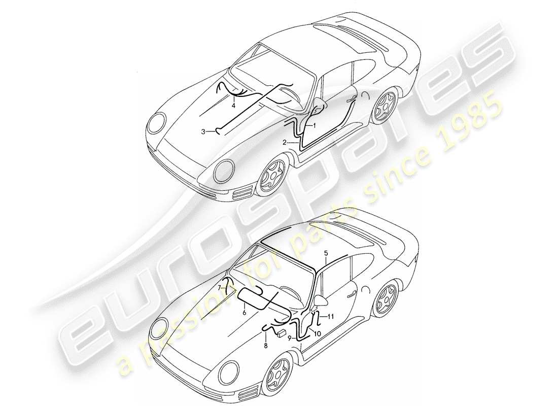 porsche 1987 (959) wiring harnesses - body shell - door parts diagram