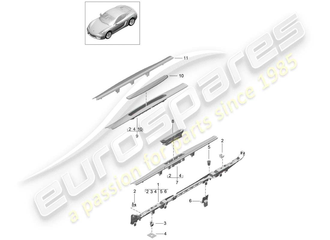 porsche 2015 (981 cayman) lining part diagram