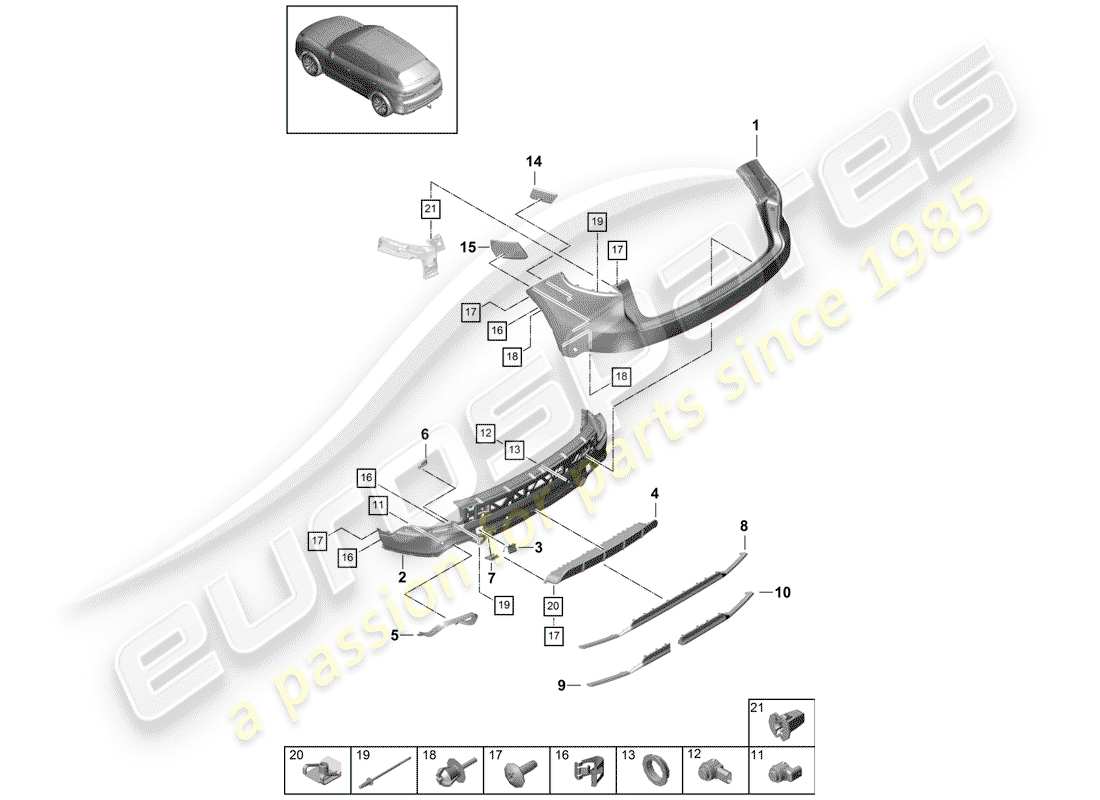 porsche 2018 (cayenne e3 9ya/9yb) bumper part diagram