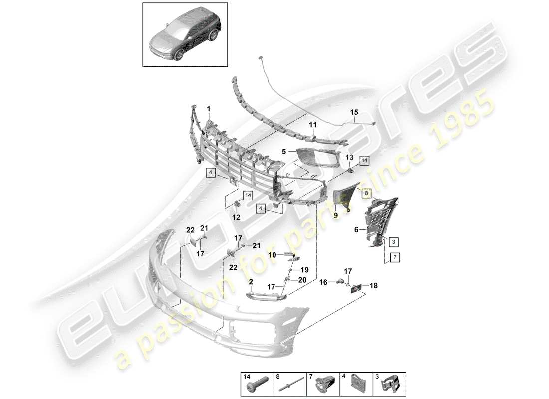 porsche 2018 (cayenne e3 9ya/9yb) bumper part diagram