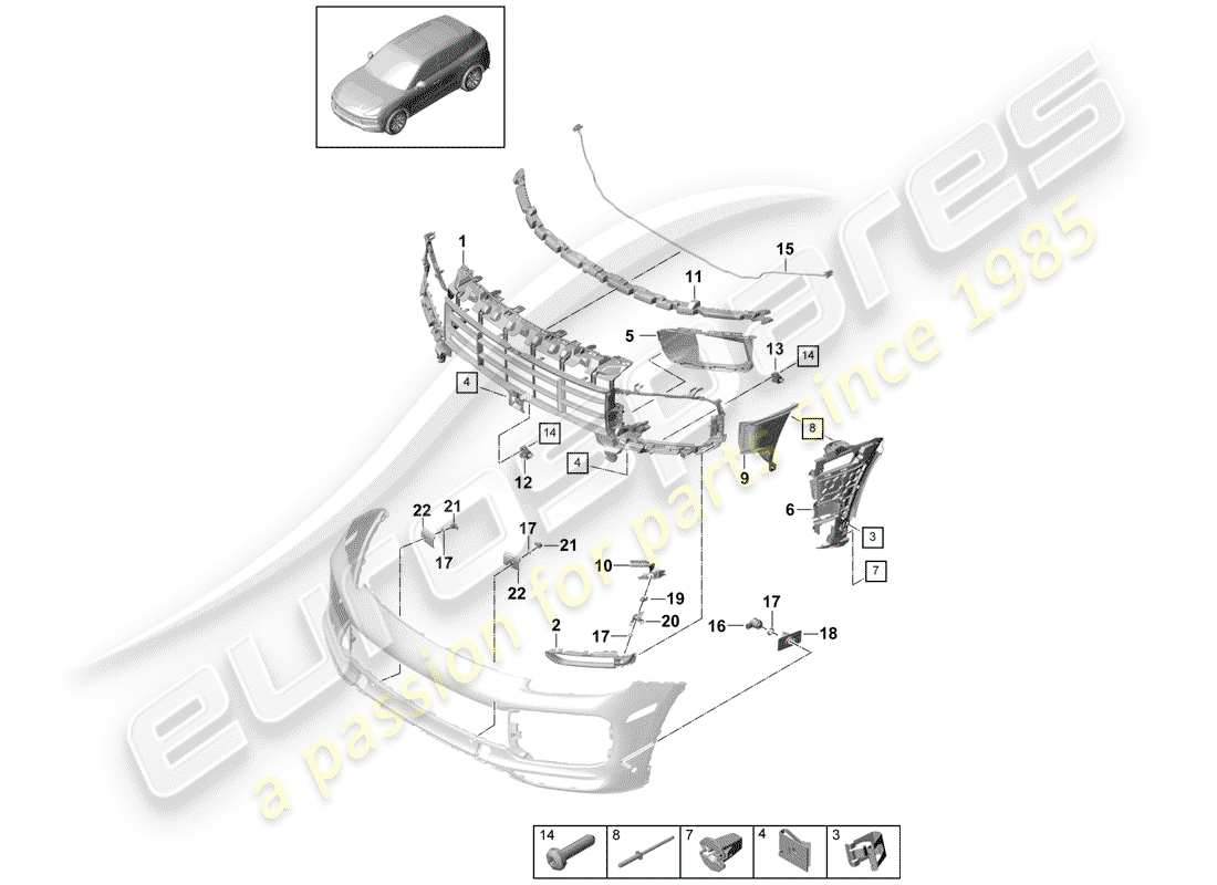 porsche cayenne e3 (2018) bumper part diagram