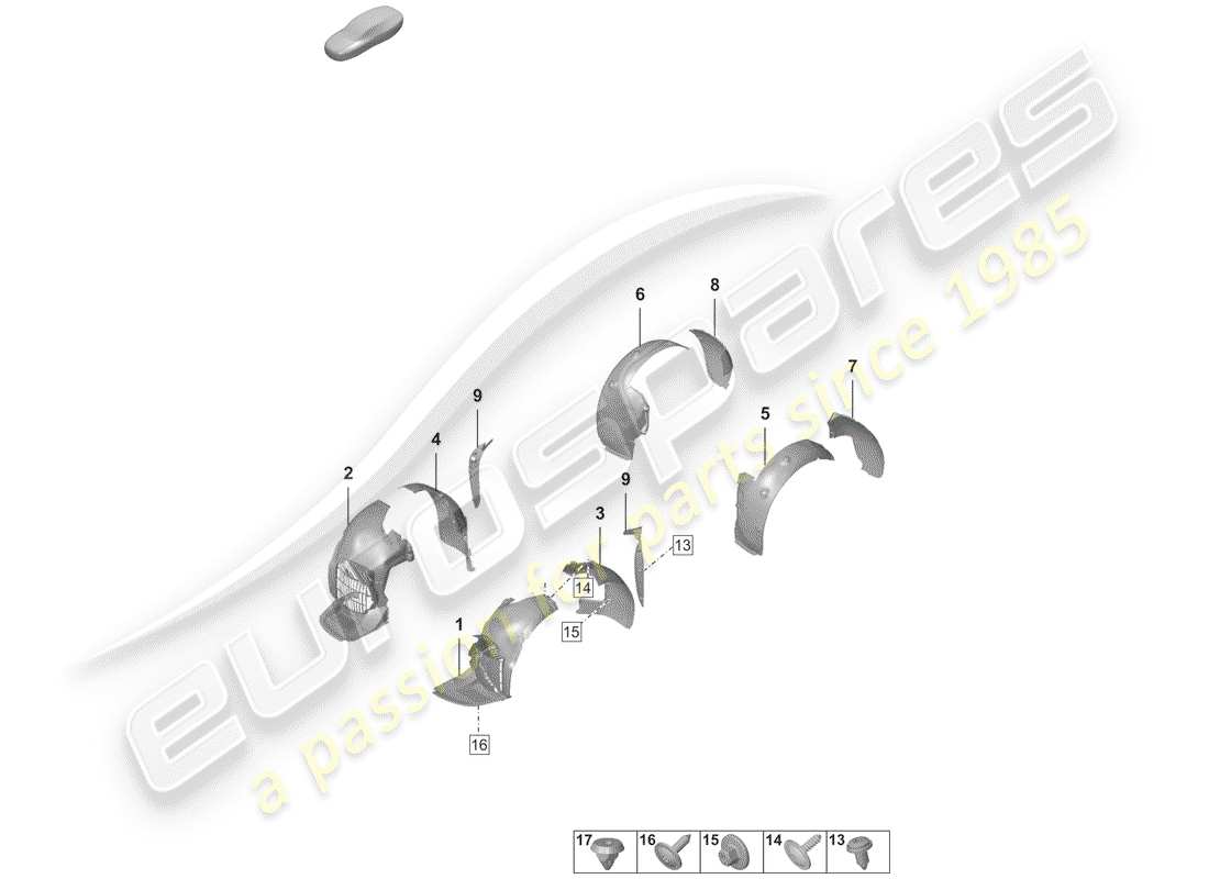 porsche 2019 (992-1) wheelhouse protector part diagram