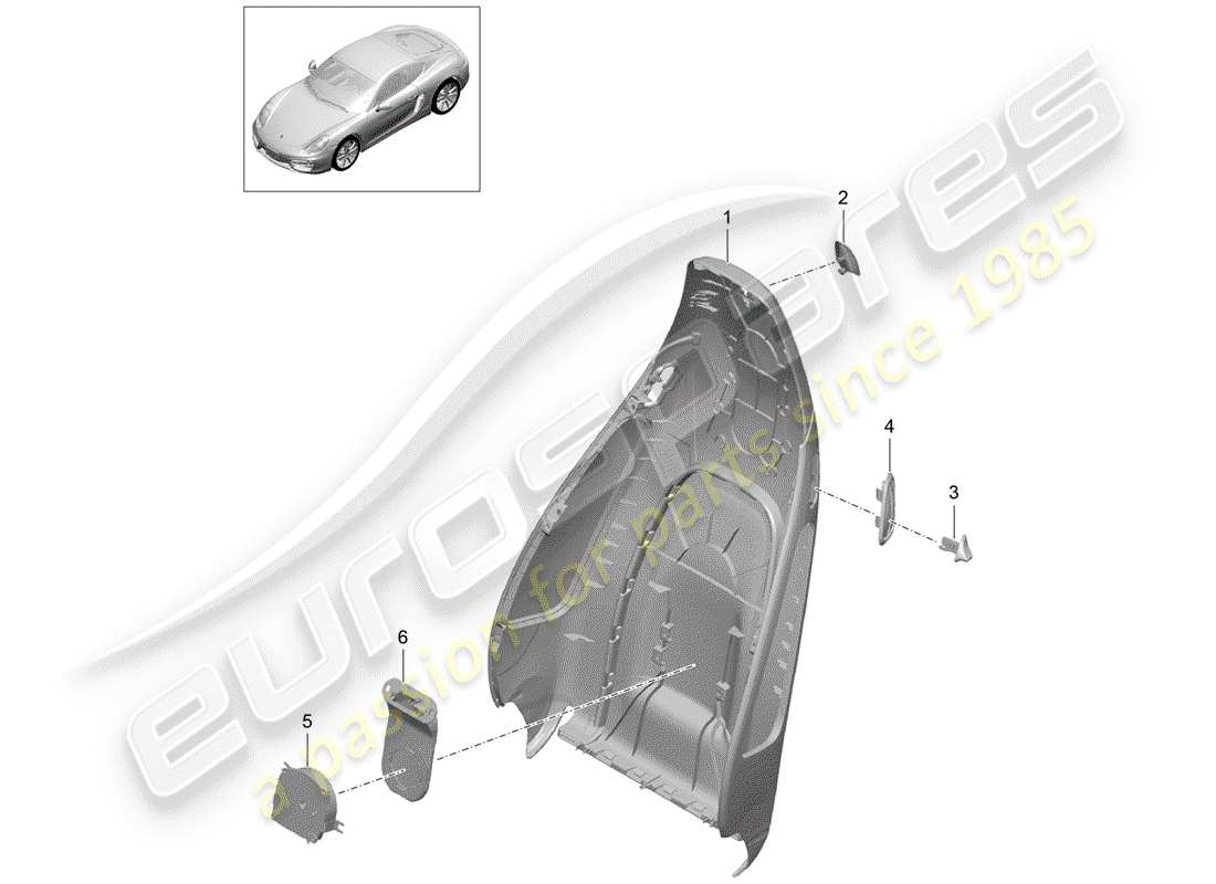 porsche 2015 (981 cayman) backrest shell part diagram