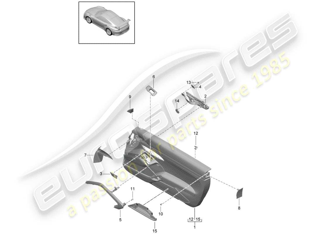 porsche 2017 (991-2 r/gt3/rs) door panel part diagram