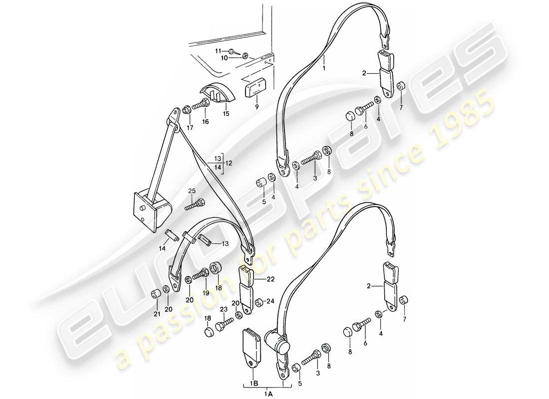 porsche 1994 (968) seat belt part diagram