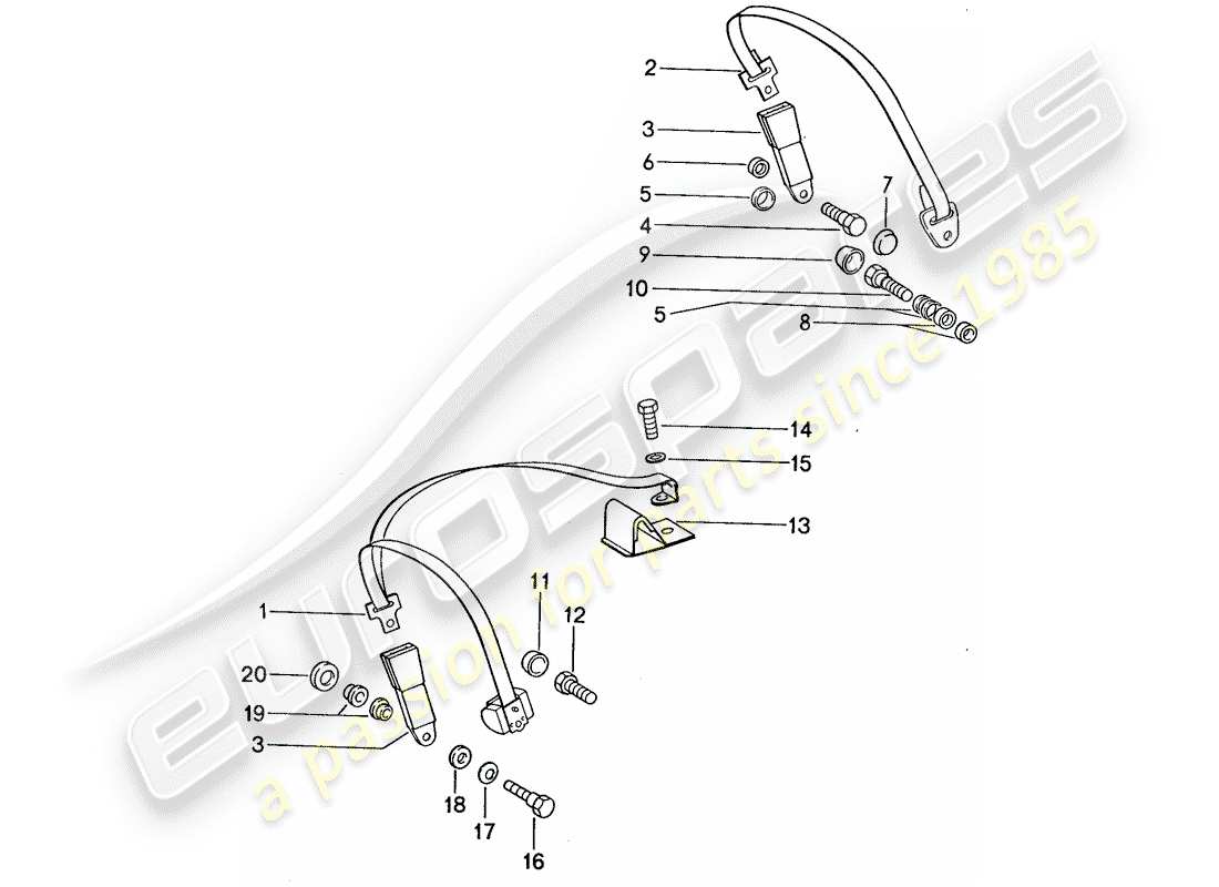 porsche 1987 (959) seat belt parts diagram