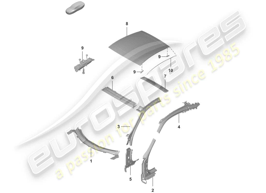 porsche 2019 (992-1) roof part diagram