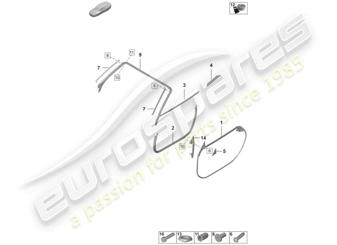 porsche 2019 (992-1) door seal part diagram