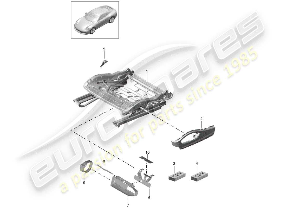 porsche 2020 (991-2) seat frame part diagram