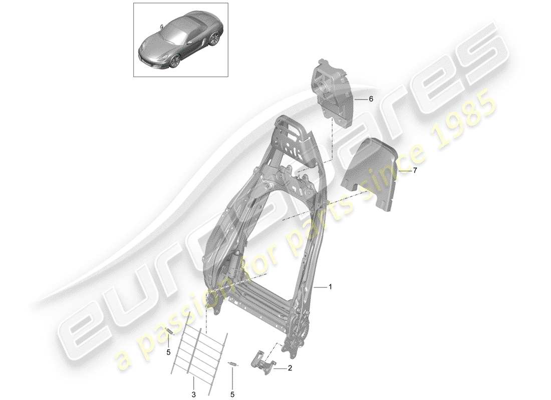 porsche 2012 (981 boxster) backrest frame parts diagram