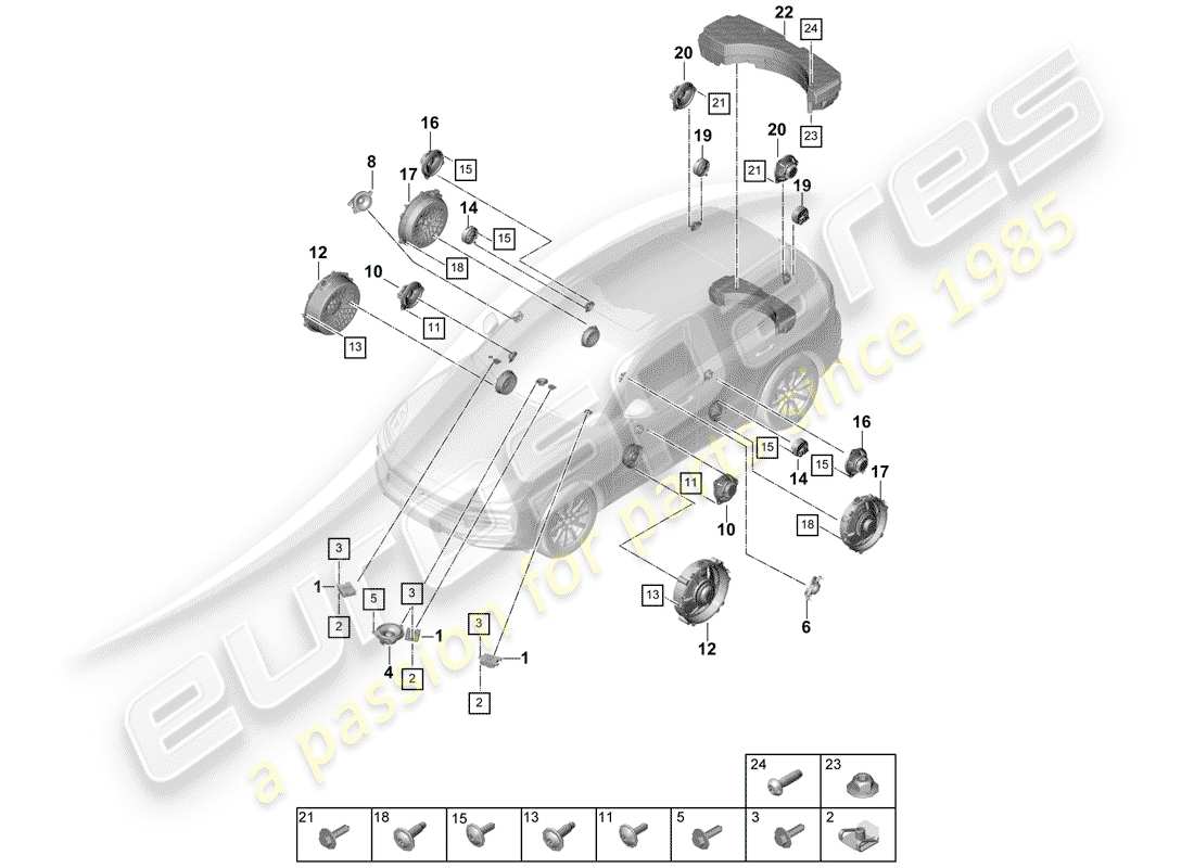 porsche 2019 (cayenne e3 9ya/9yb) loudspeaker part diagram