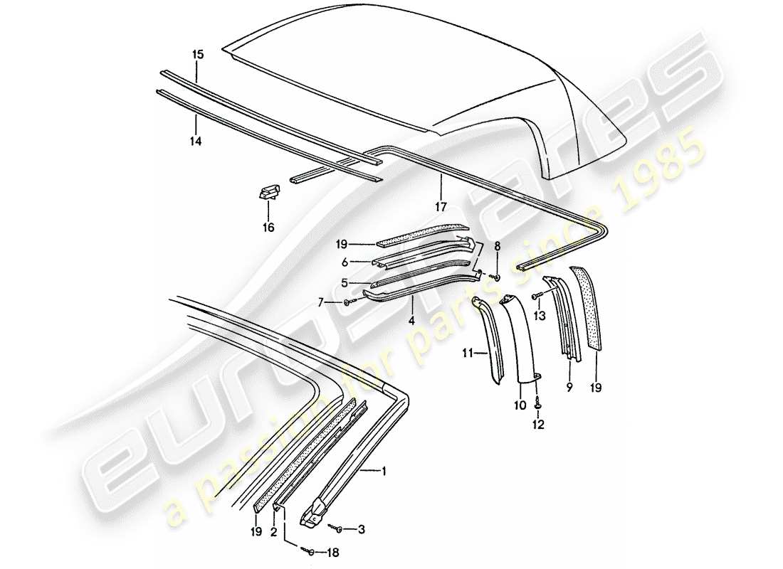 porsche 1990 (944) seal strip part diagram