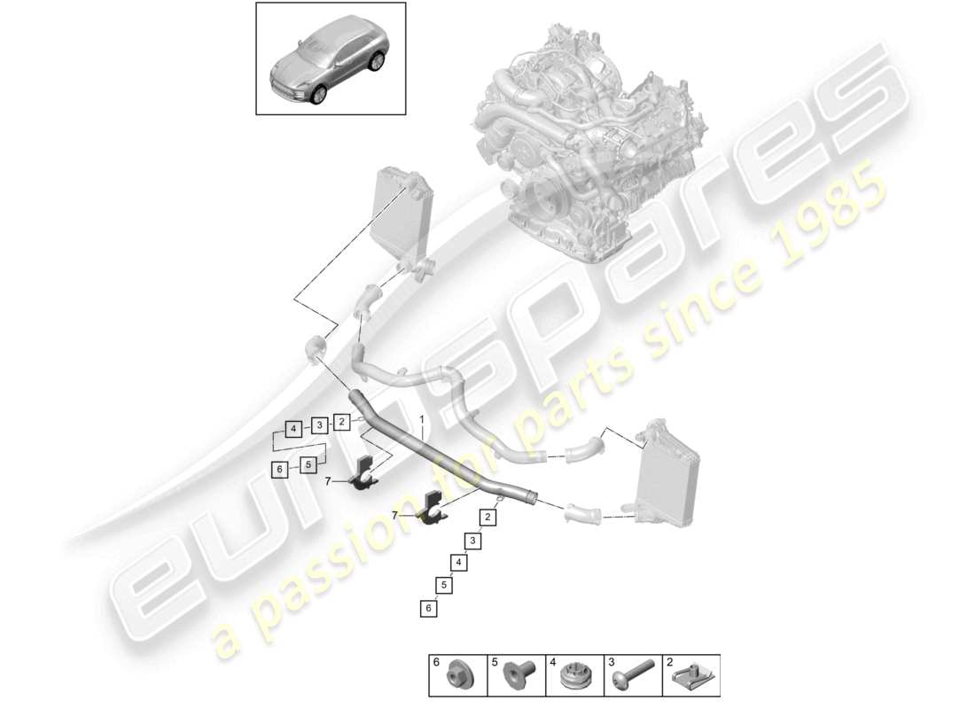 porsche 2019 (macan) charge air cooler pressure pipe throttle valve adapter part diagram