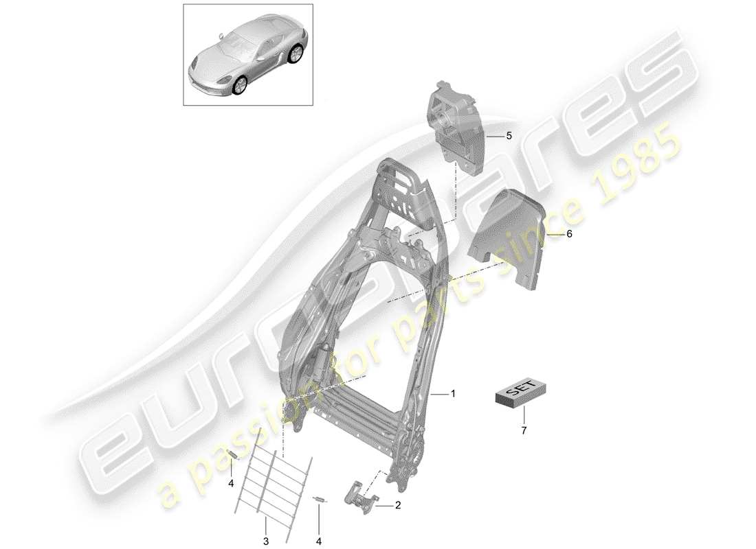 porsche 2019 (718 cayman) frame - backrest part diagram