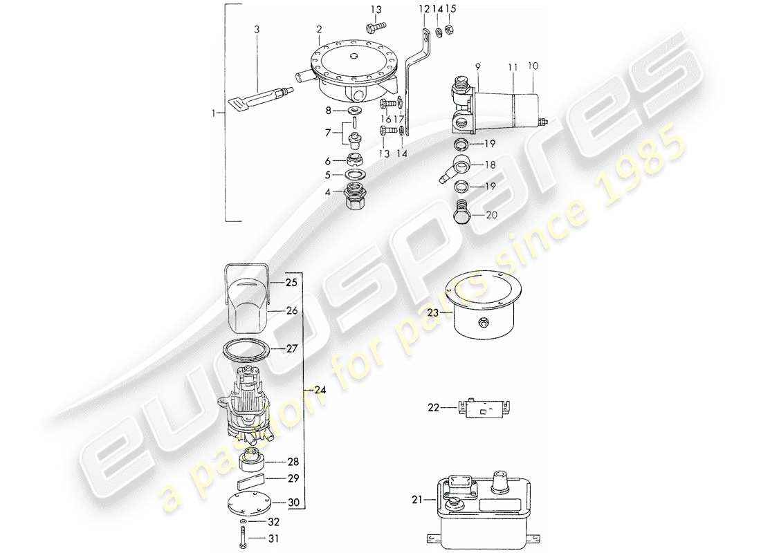 porsche 1970 (911) repair material - for - heater - - webasto - - metering - fuel pump - ignition spark sender - series resistance part diagram