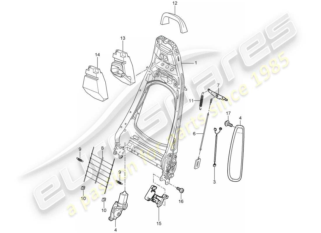 porsche 2007 (987 cayman) backrest frame part diagram
